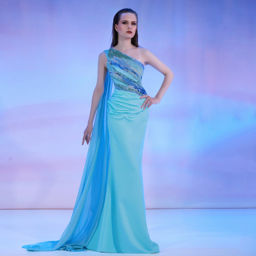 REVERIE COUTURE SS162 DRESS Aqua Blue / 20 REVERIE COUTURE SS162 DRESS Aqua Blue / 20