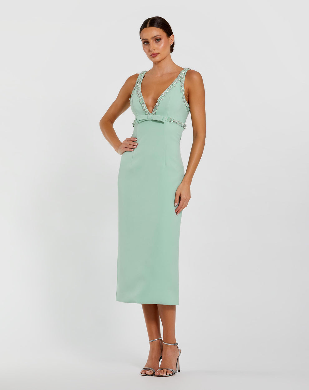green emerald velvet dress Mac Duggal Women's Hand Beaded Detail A-Line Mini Dress - Green - Size 8