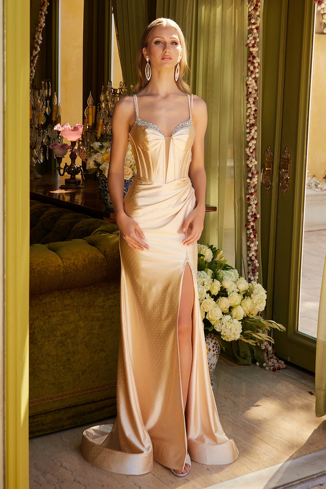 formal dresses elizabeth Elizabeth K GL3573 - Long Chiffon, Mesh A-Line Dress