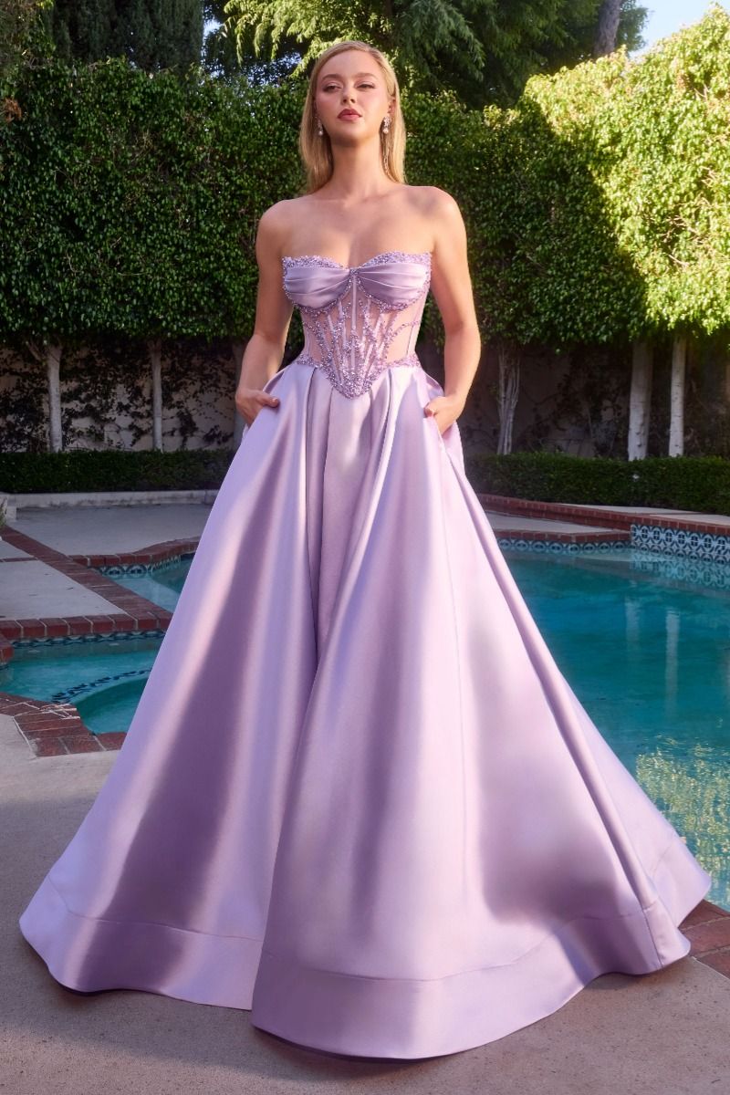 Ladivine CD389 Long A-Line Mikado Skirt Strapless Formal Dress