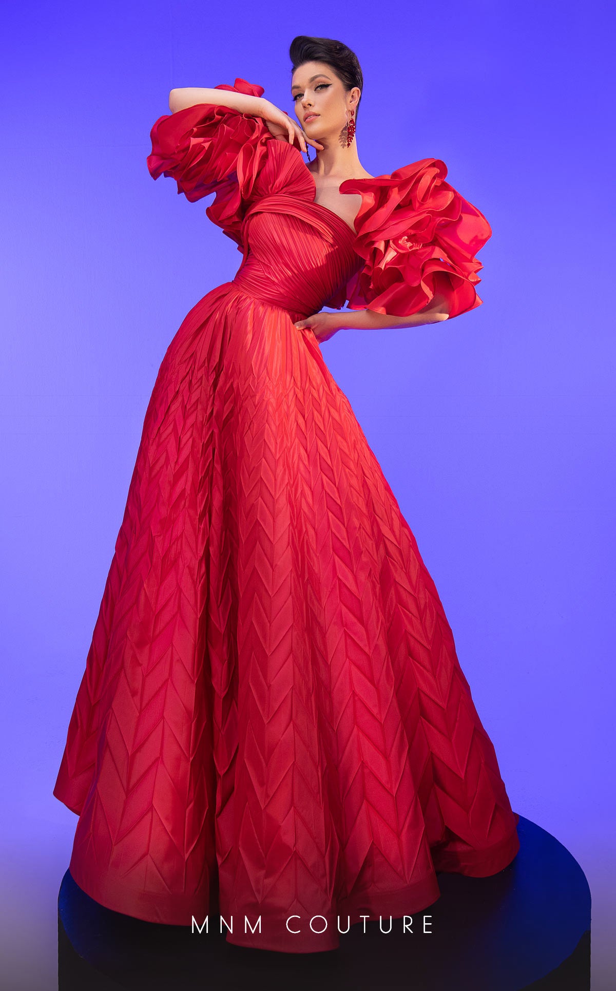 fouad sarkis red dress Fouad Sarkis 2328 Off-Shoulder Ruffled Mermaid Dress FUCHSIA / 24