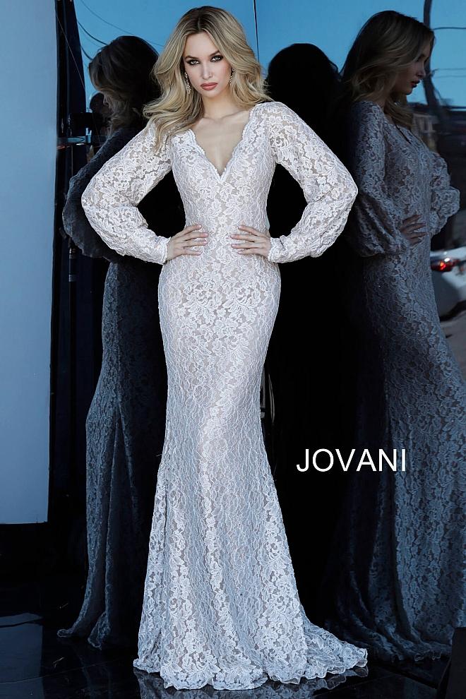 Ivory Nude V Neck Long Sleeve Lace Evening Jovani Dress 68536 Ivory Nude V Neck Long Sleeve Lace Evening Jovani Dress 68536