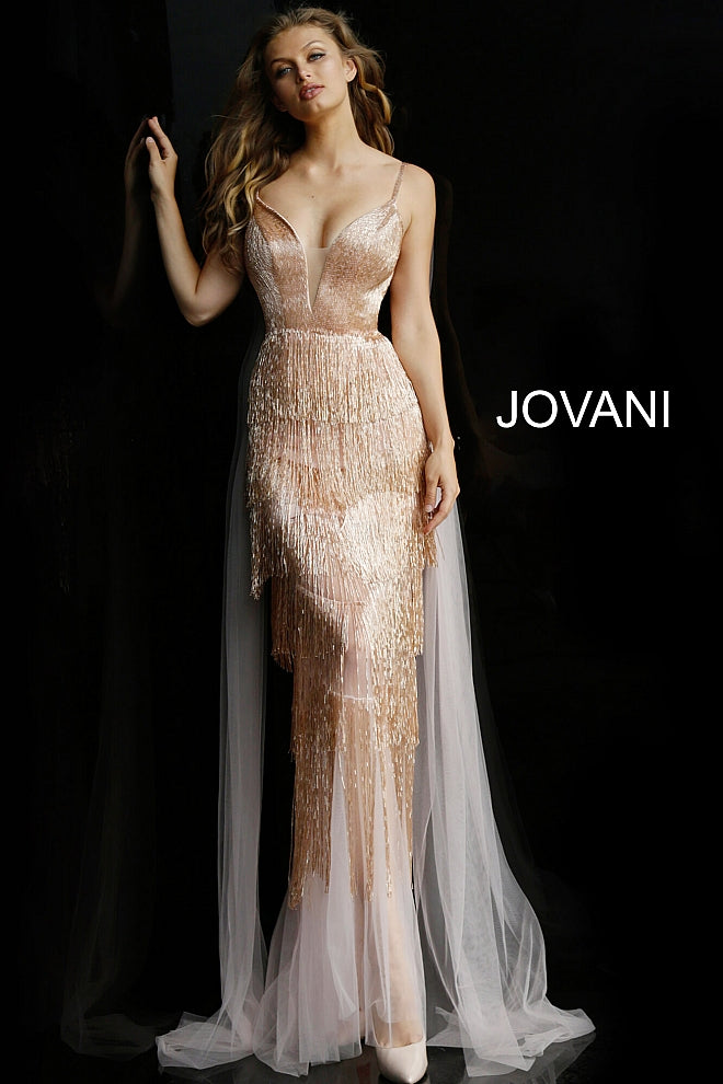 Blush Embellished Plunging Neck Couture Jovani Dress 65346 2 / Blush Blush Embellished Plunging Neck Couture Jovani Dress 65346 2 / Blush