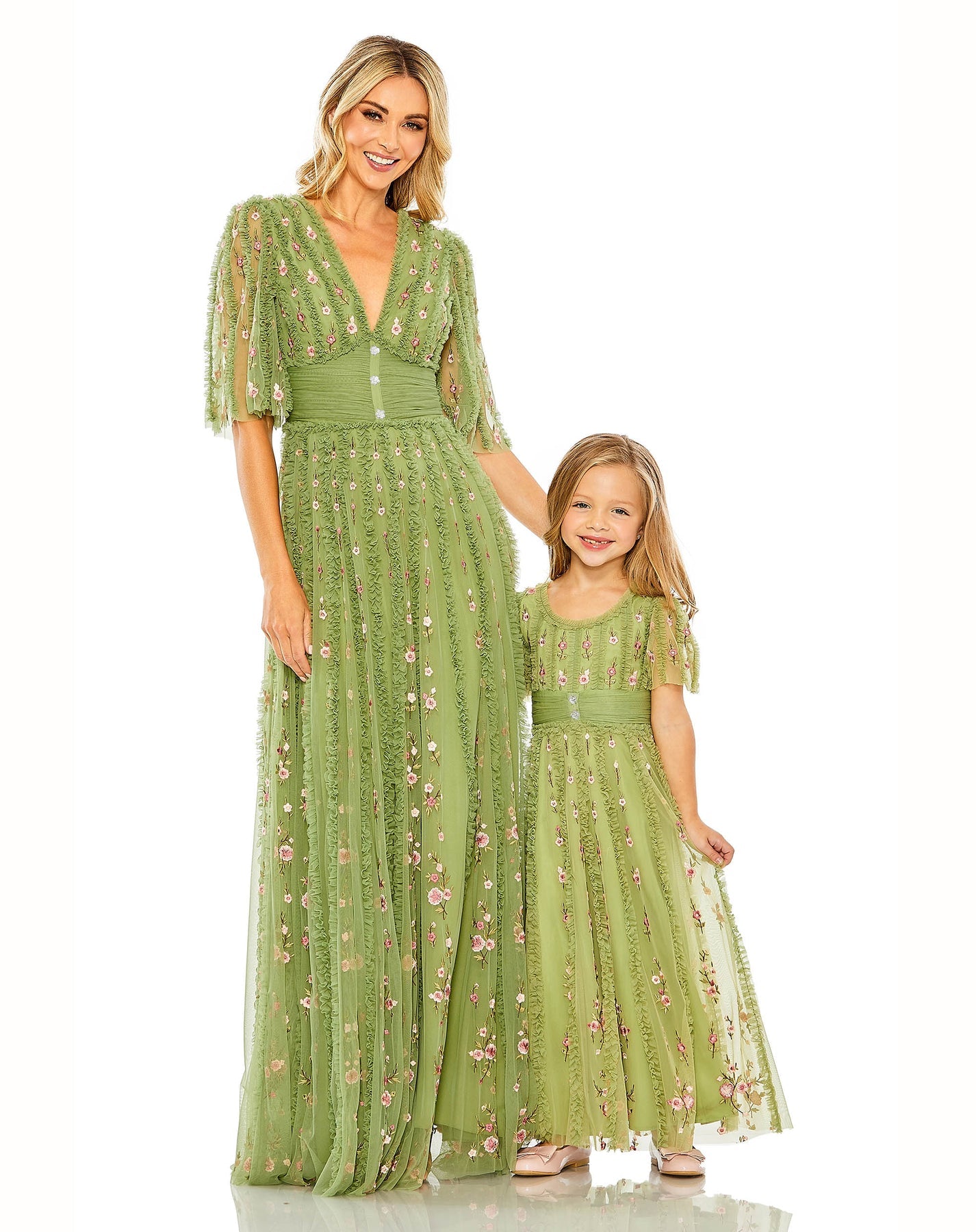 FLORAL V-NECK RUFFLE DETAIL EMPIRE WAIST GOWN Blush Multi / 14 FLORAL V-NECK RUFFLE DETAIL EMPIRE WAIST GOWN Blush Multi / 14