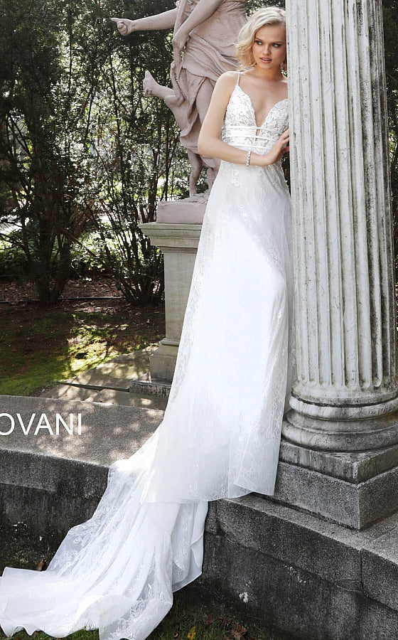 White Embroidered Spaghetti Straps Wedding Dress JB65931 8 / off White White Embroidered Spaghetti Straps Wedding Dress JB65931 8 / off White