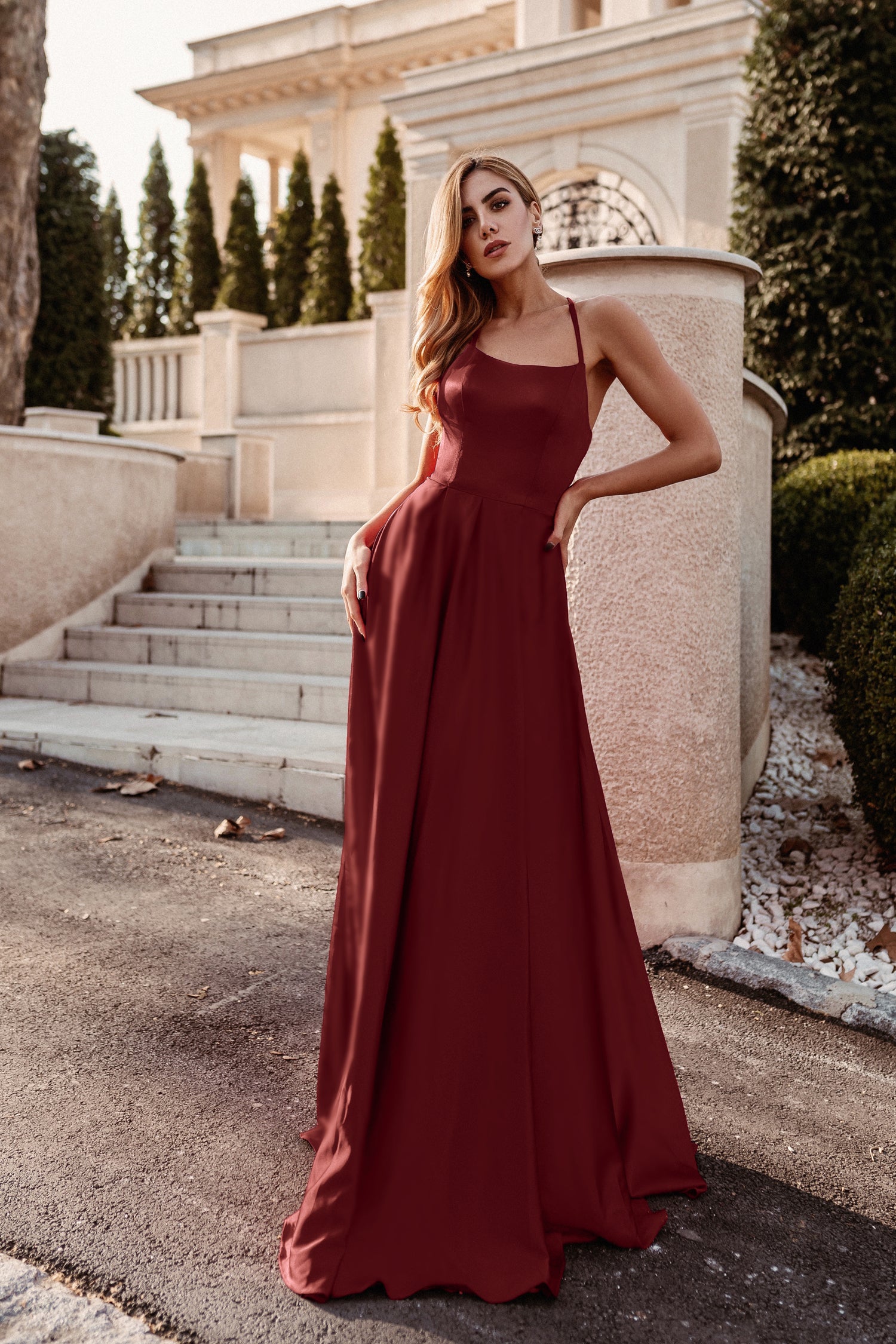 Tina Holly Couture Designer TW004 Wine Lace Up Back Silky Satin Formal Gown Wine / 16 AUS Tina Holly Couture Designer TW004 Wine Lace Up Back Silky Satin Formal Gown Wine / 16 AUS