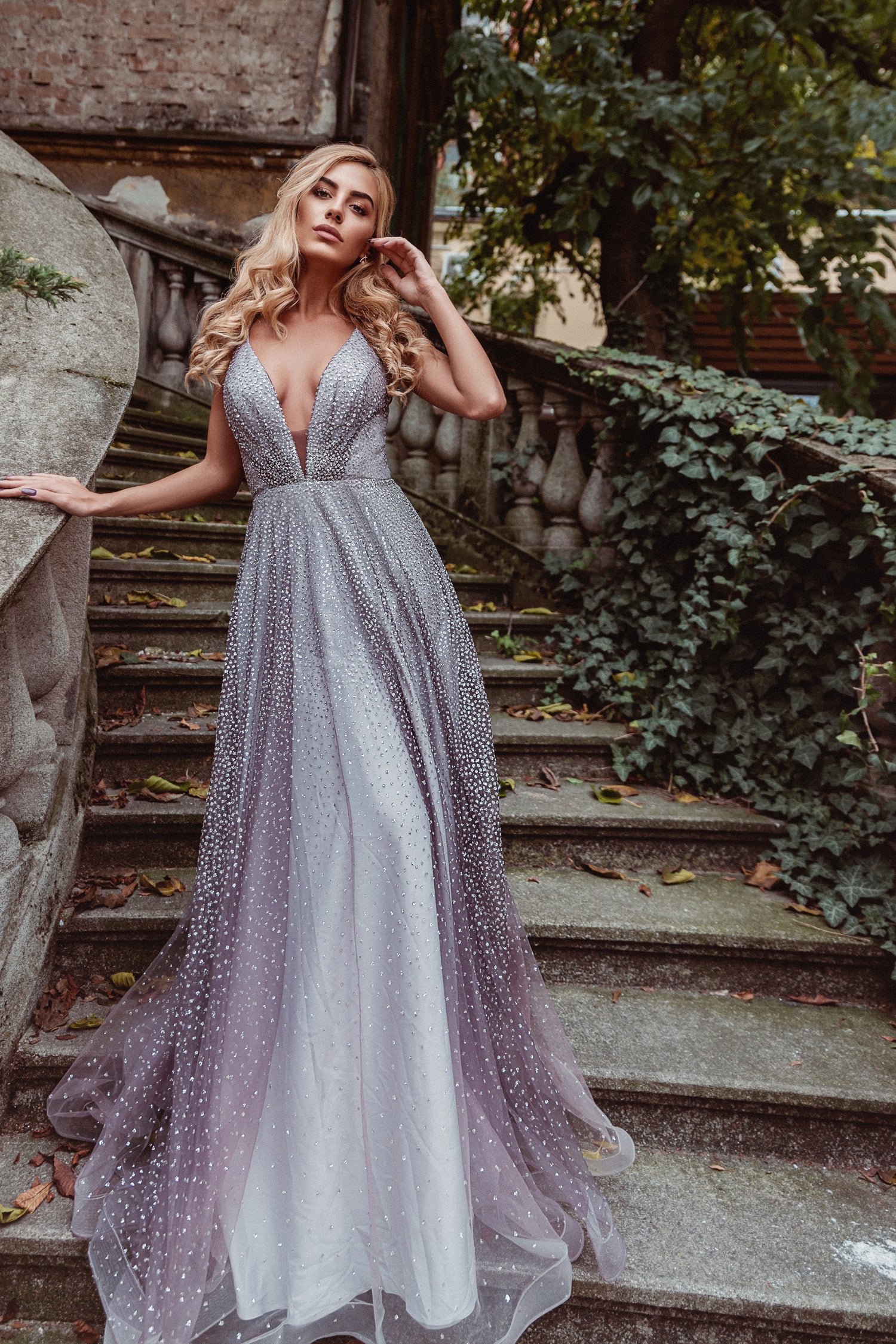 Tina Holly Couture TW020 Musk Purple Shimmer Deep V Front Formal Dress Purple / 6 AUS Tina Holly Couture TW020 Musk Purple Shimmer Deep V Front Formal Dress Purple / 6 AUS