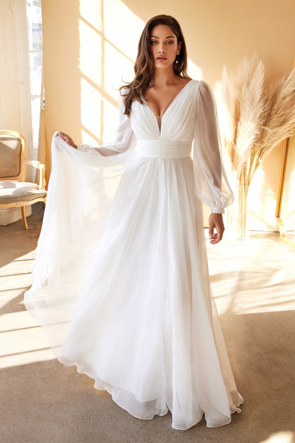 cinderella dress long sleeve Long Bell Sleeve Lace and Satin Gown 9247 Long Bell Sleeve Lace and Satin Gown 9247