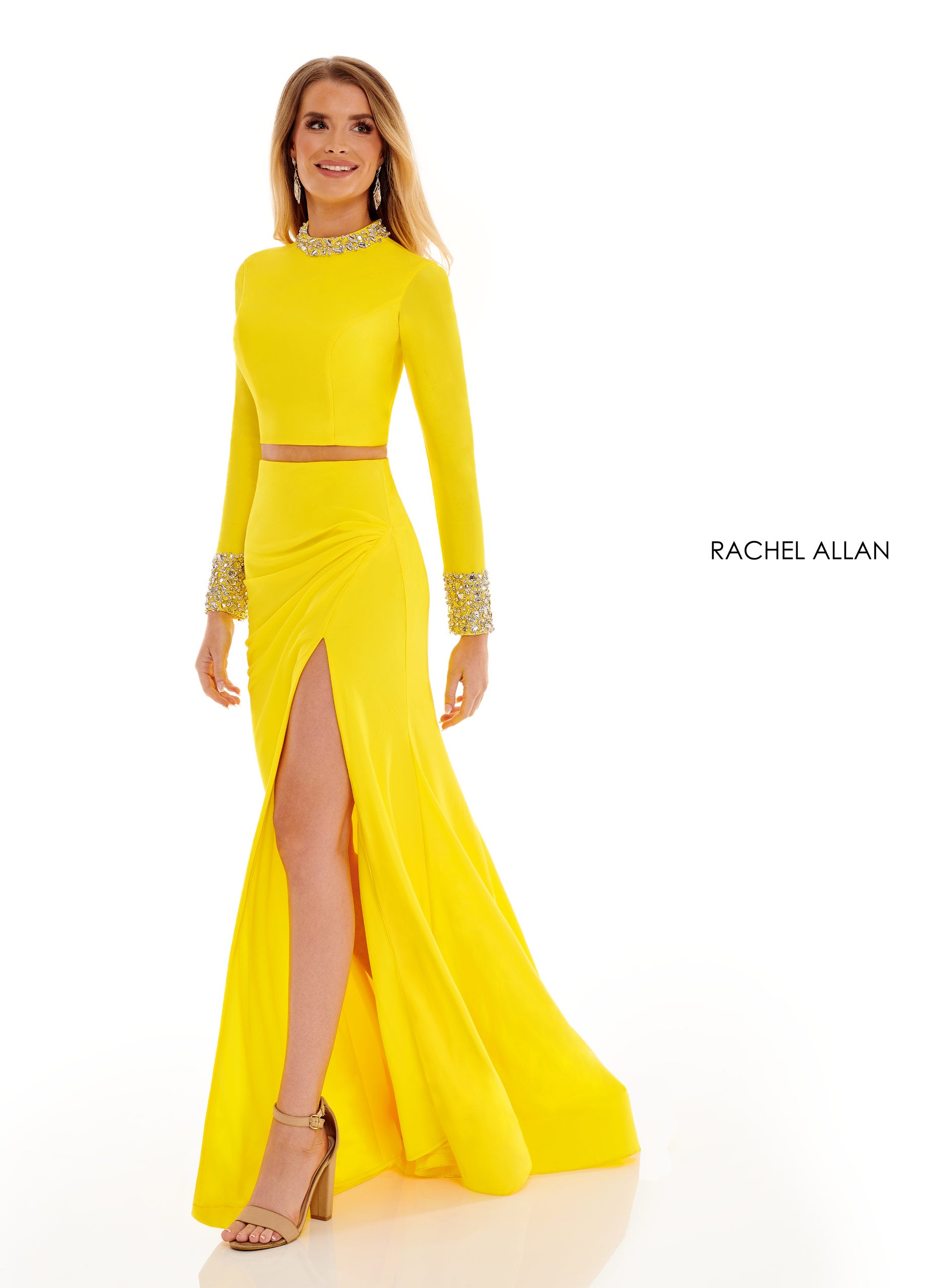 Rachel Allan - 70138 High Neck Trumpet Evening Dress 4 / Yellow