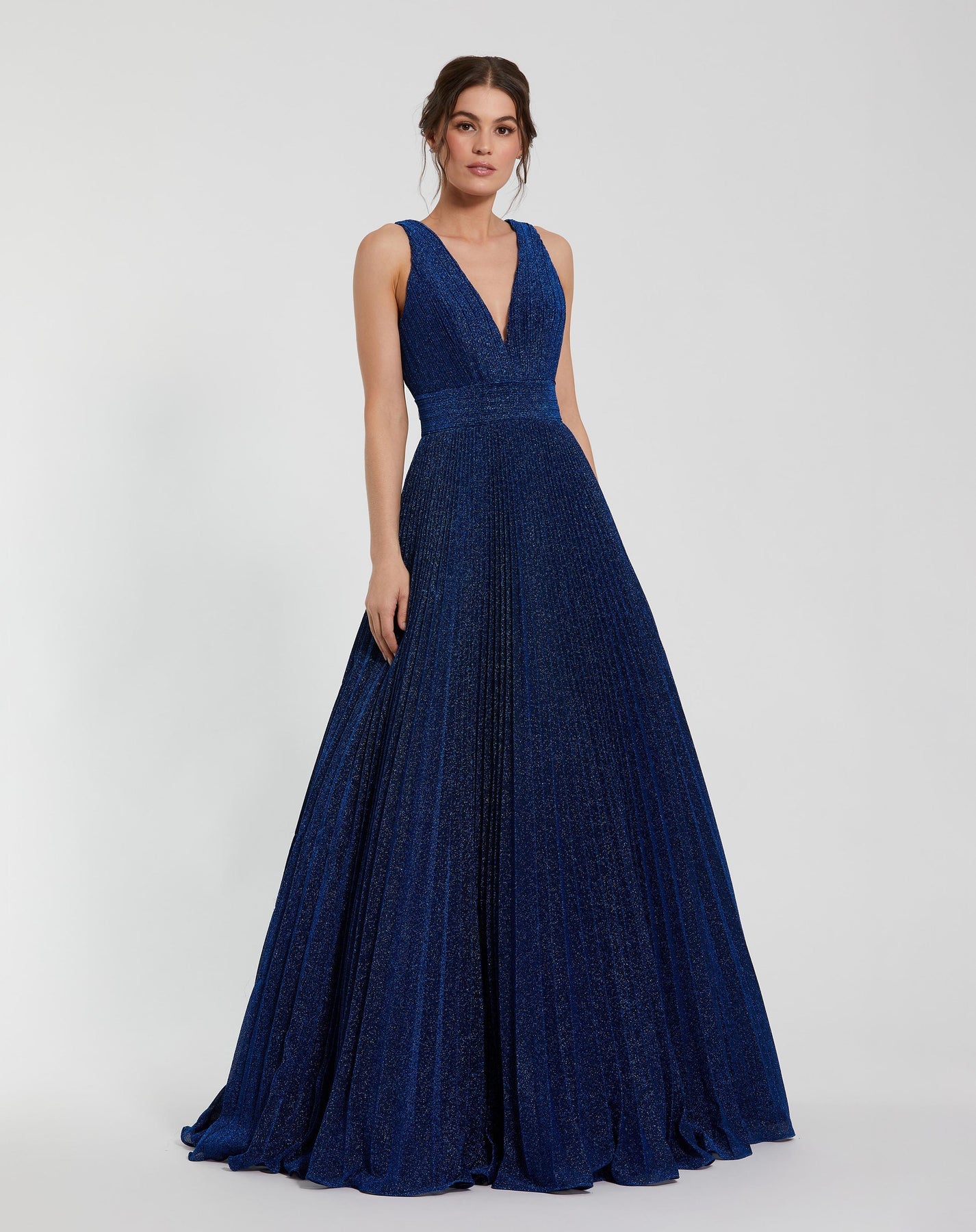 Mac Duggal Women's Shimmering Georgette Pleated Sleeveless Gown - Blue - Size 16