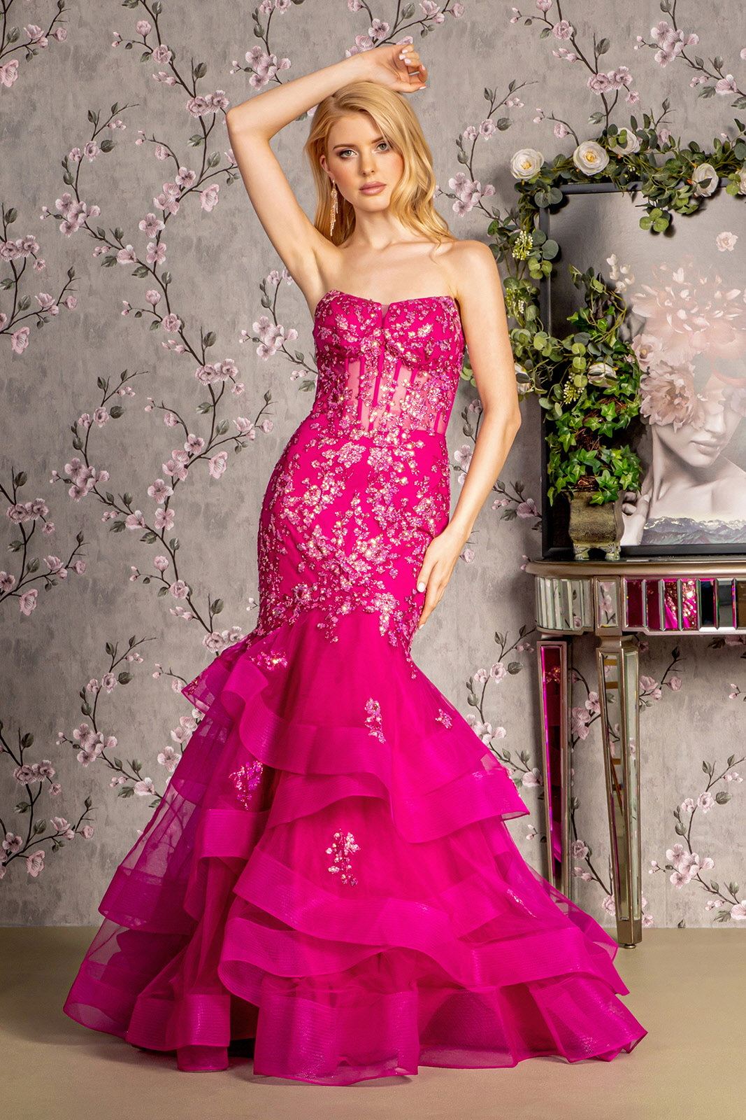 glorie strapless maxi dress Gloria Floral Embroidery Strapless Maxi Dress, Pink S