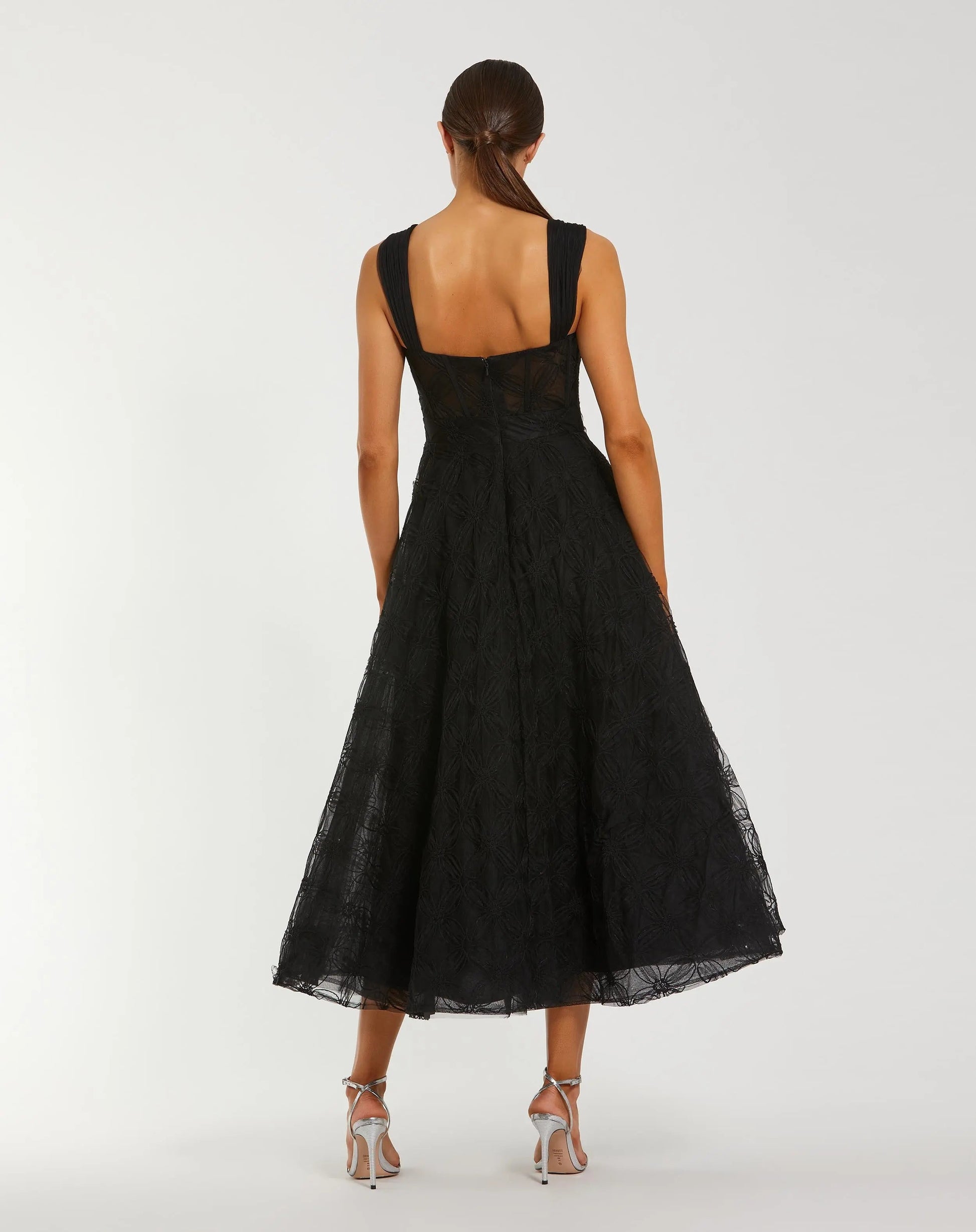 Black Polka Dot Tulle A-Line Midi Dress