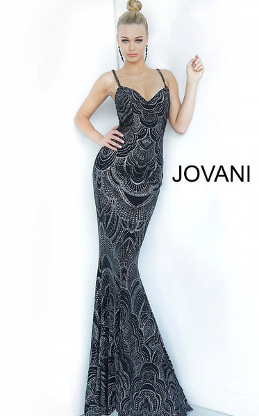 Black Silver Sweetheart Neckline Fitted Prom Jovani Dress 00501 - Elbisny