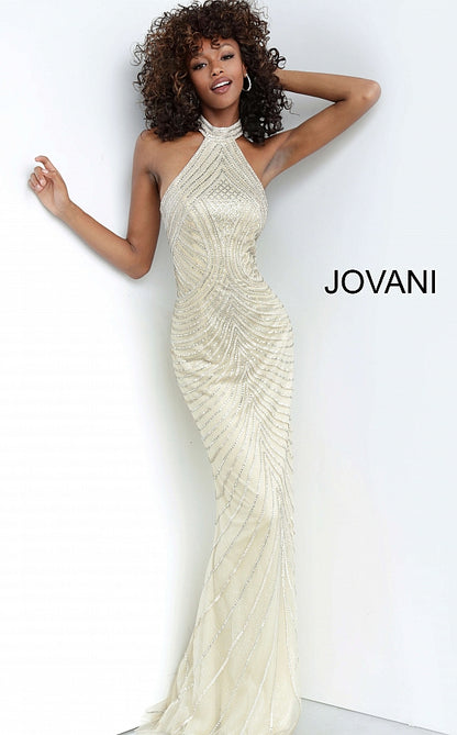 Nude High Neckline Beaded Sleeveless Prom Jovani Dress 00834 - Elbisny