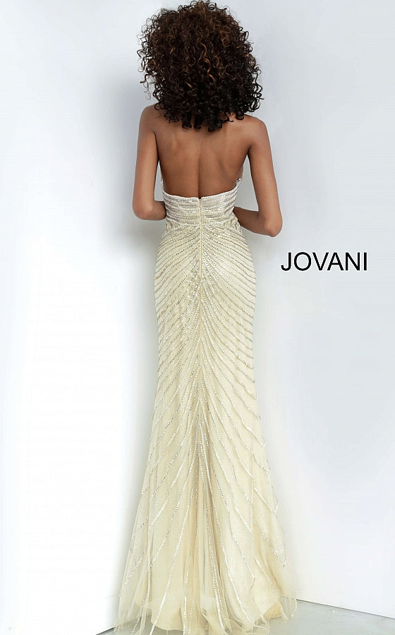 Nude High Neckline Beaded Sleeveless Prom Jovani Dress 00834 - Elbisny