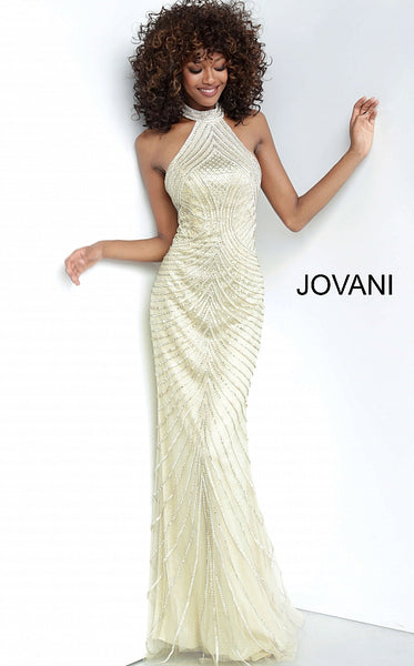 Nude High Neckline Beaded Sleeveless Prom Jovani Dress 00834 - Elbisny