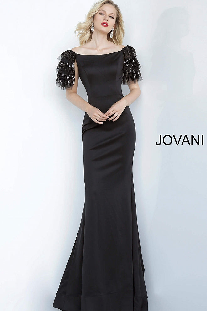 Black Off the Shoulder Fitted Jovani Evening Jovani Dress 1089 - Elbisny