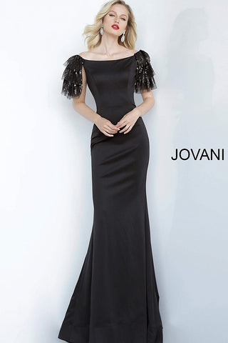 Black Off the Shoulder Fitted Jovani Evening Jovani Dress 1089 - Elbisny