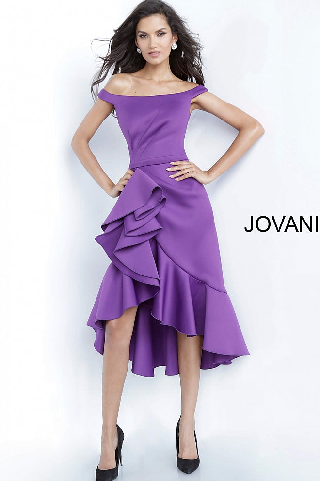 Purple Ruffle Skirt Off the Shoulder Cocktail Jovani Dress 1469