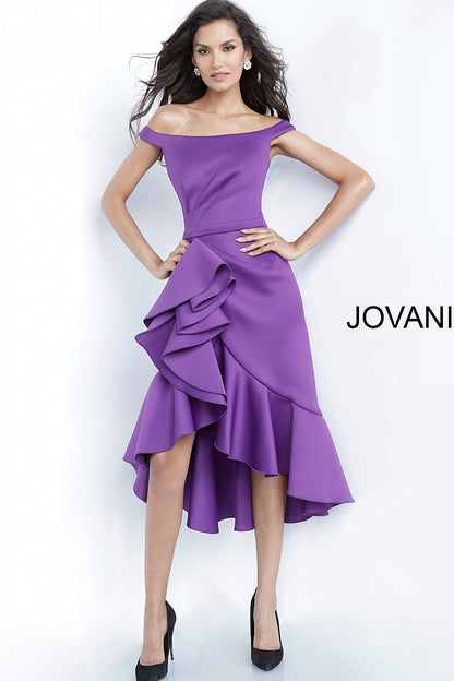 Purple Ruffle Skirt Off the Shoulder Cocktail Jovani Dress 1469 - Elbisny