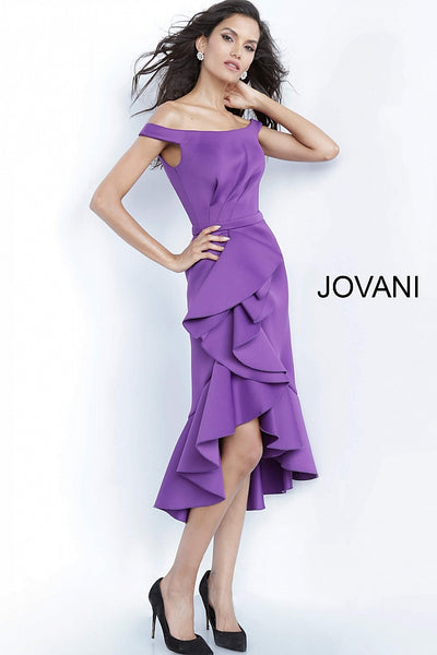 Purple Ruffle Skirt Off the Shoulder Cocktail Jovani Dress 1469 - Elbisny