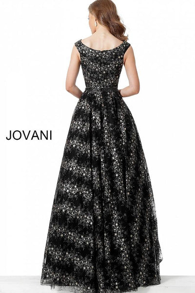 Black Grey V Neck A Liner Evening Jovani Gown 68059 - Elbisny