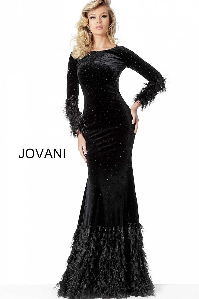 Black Long Sleeves Sheath Velvet Evening Jovani Dress 1085 - Elbisny