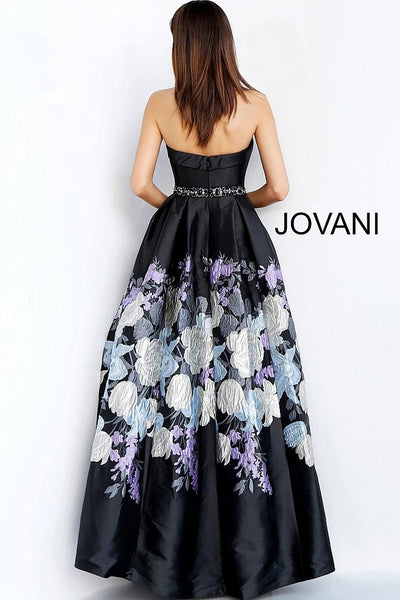 Black Multi Embellished Belt Strapless Evening Jovani Ballgown 61373 - Elbisny