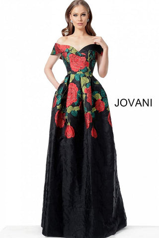 Black Multi Sweetheart Neck Off the Shoulder Evening Jovani Gown 64271 - Elbisny