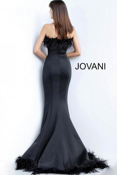 Black Strapless Feather Neckline Evening Jovani Dress 63891 - Elbisny