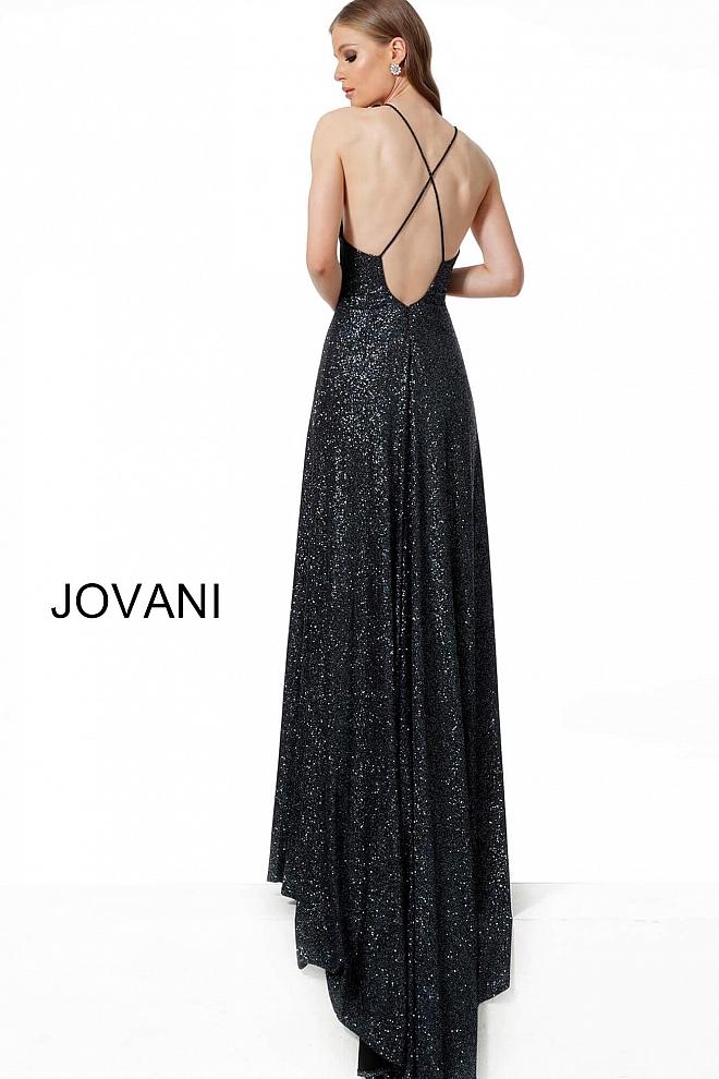 Black V Neck Criss Cross Back Prom Jovani Dress 1551 - Elbisny