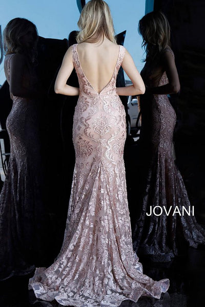 Blush Lace Plunging Neckline Evening Jovani Dress 68445 - Elbisny