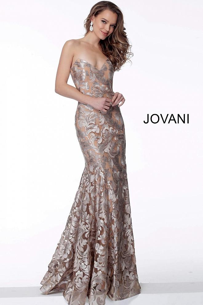 Champagne Strapless Form Fitting Evening Jovani Dress 63491 - Elbisny