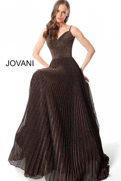 Coffee Spaghetti Straps Pleated Evening Jovani Dress 68091 - Elbisny