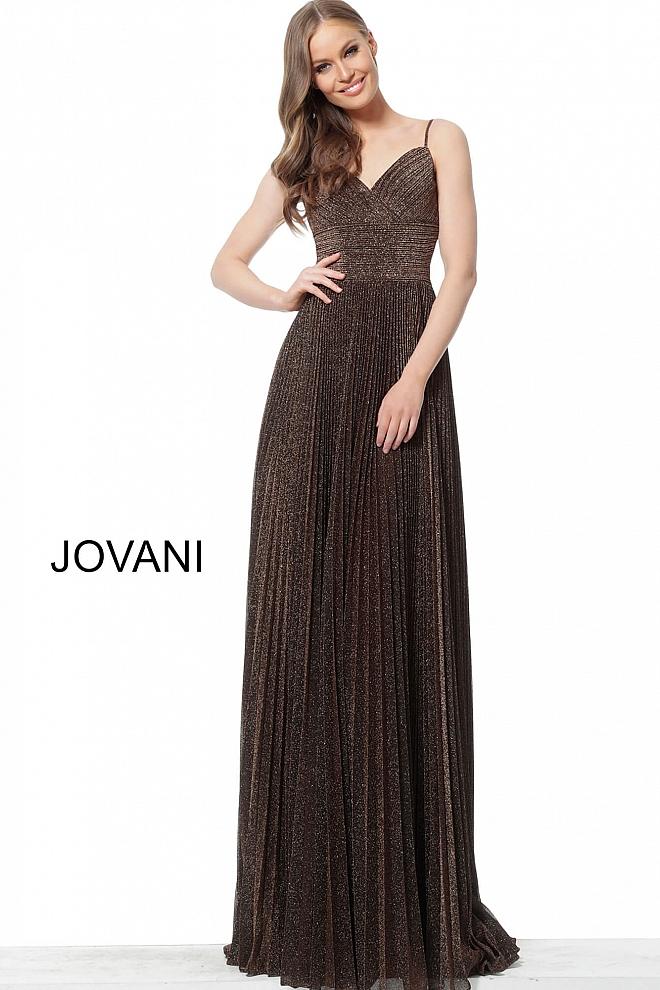 Coffee Spaghetti Straps Pleated Evening Jovani Dress 68091 - Elbisny