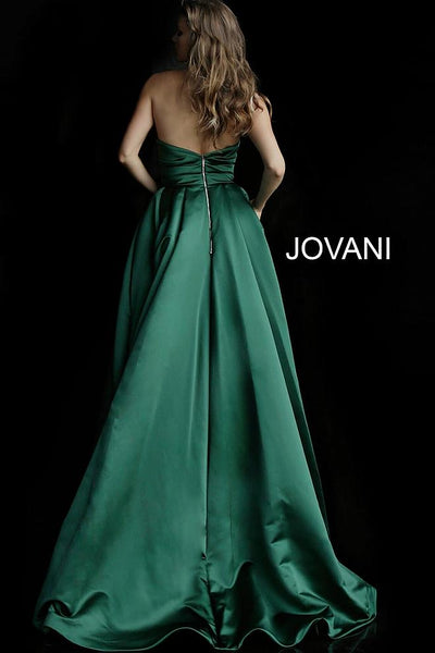 Dark Green Strapless Pleated Bodice Evening Jovani Ballgown 48861 - Elbisny