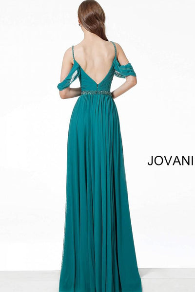 Emerald V Neck Pleated Bodice Chiffon Evening Jovani Dress 66337 - Elbisny