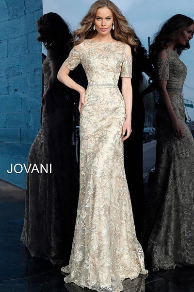 Gold Form Fitting Embellished Evening Jovani Dress 63649 - Elbisny