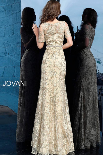 Gold Form Fitting Embellished Evening Jovani Dress 63649 - Elbisny