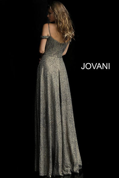 Gold Off the Shoulder A Line Evening Jovani Dress 60940 - Elbisny