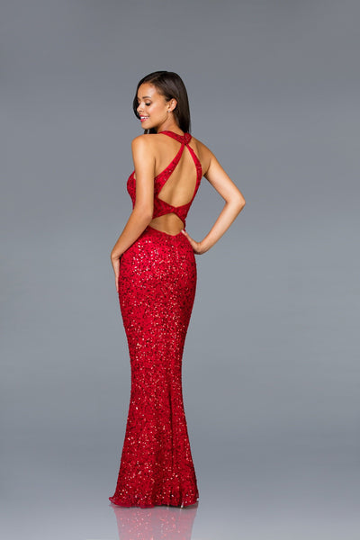 High Neckline Fitted Scala Dress 48690 - Elbisny