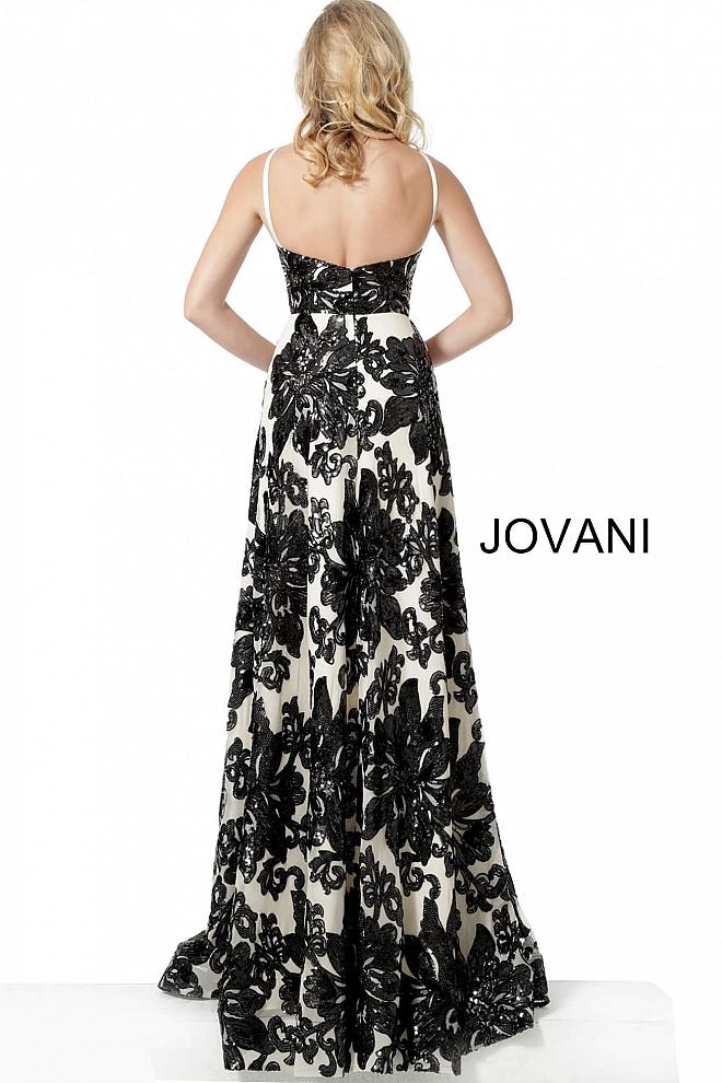 Ivory Black Spaghetti Straps Maxi Evening Jovani Dress 63362 - Elbisny