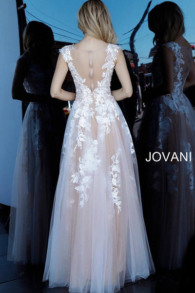 Ivory Nude Embroidered Sleeveless Evening Jovani Dress 68294 - Elbisny