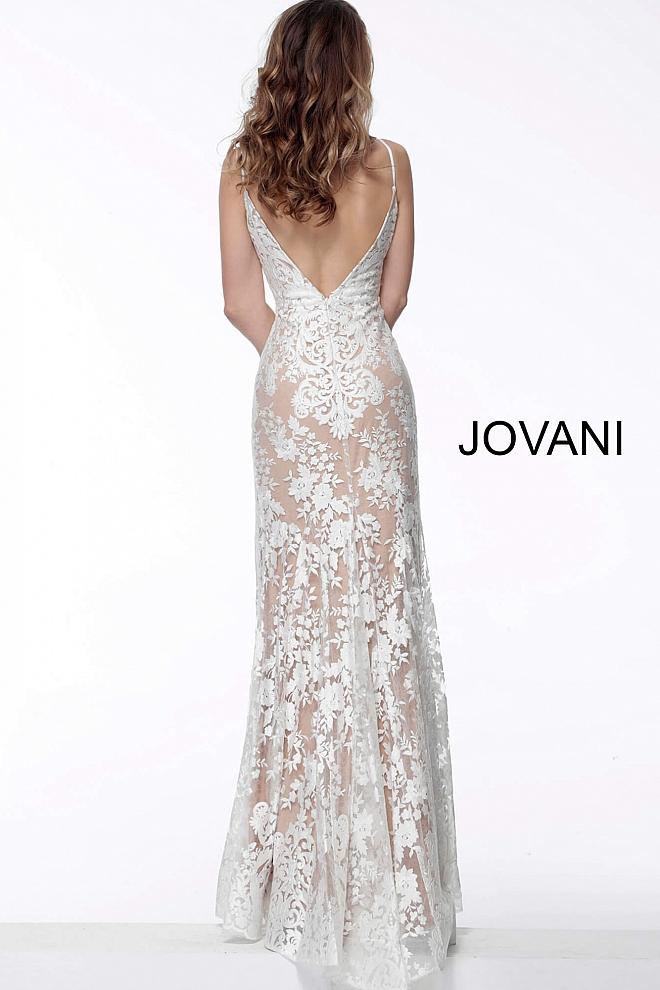 Ivory Nude Spaghetti Straps Lace Evening Jovani Dress 63754 - Elbisny