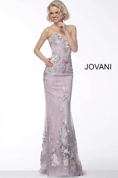 Mauve Embroidered Plunging Neck Evening Jovani Dress 68058 - Elbisny
