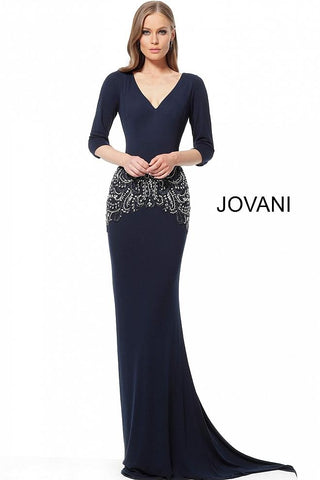Navy Embellished Drop Waist Evening Jovani Dress 68806 - Elbisny
