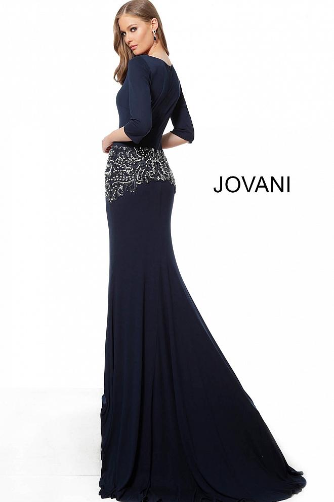 Navy Embellished Drop Waist Evening Jovani Dress 68806 - Elbisny