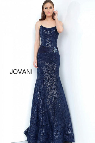 Navy Strapless Sequin Mermaid Evening Jovani Dress 62939 - Elbisny