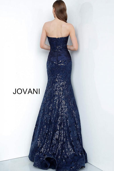 Navy Strapless Sequin Mermaid Evening Jovani Dress 62939 - Elbisny