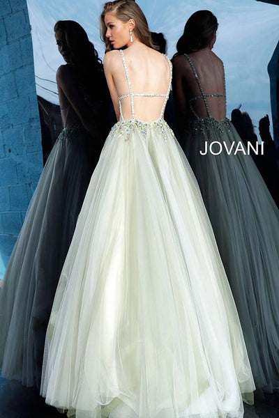 Olive Off White Embellished Bodice Prom Ballgown Jovani 66352 - Elbisny